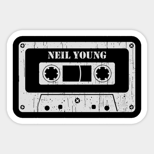 Neil Young - Vintage Cassette White Sticker by FeelgoodShirt